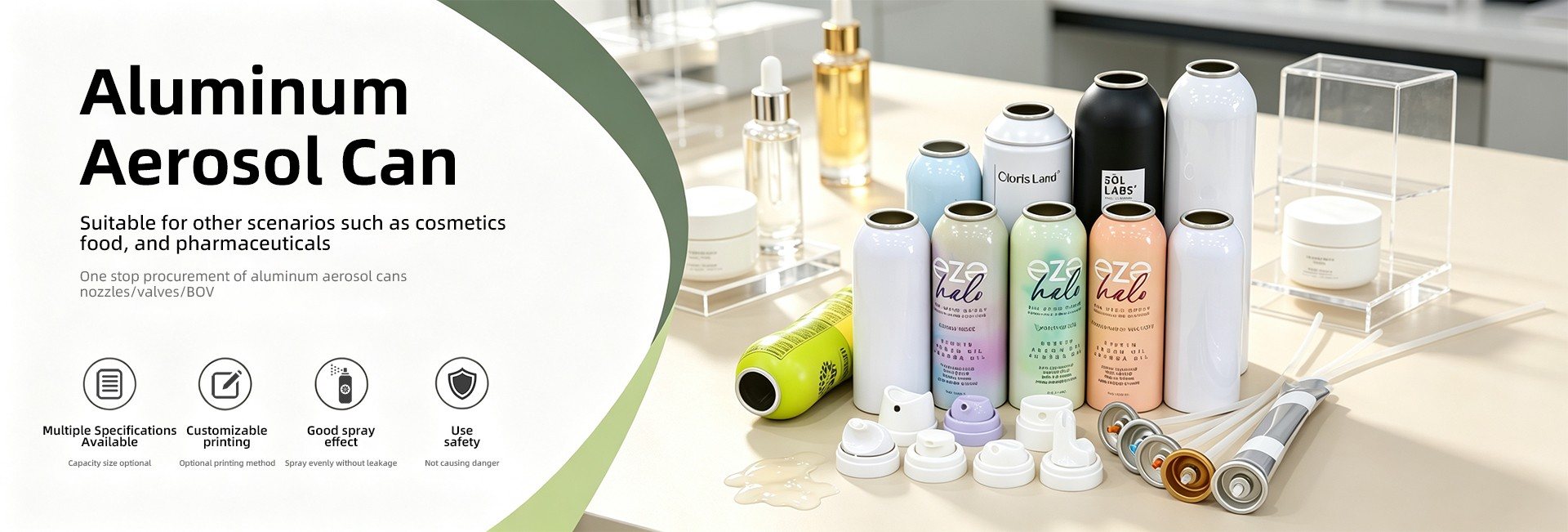 Aluminium aerosol can range — multiple specifications with custom printing, nozzles, valves and BOV one-stop procurement