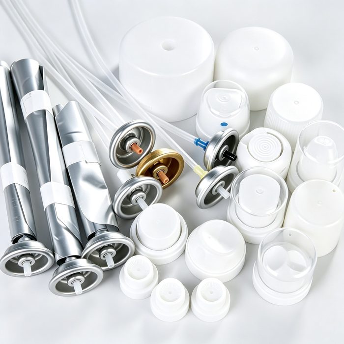 Aerosol valves actuators and caps