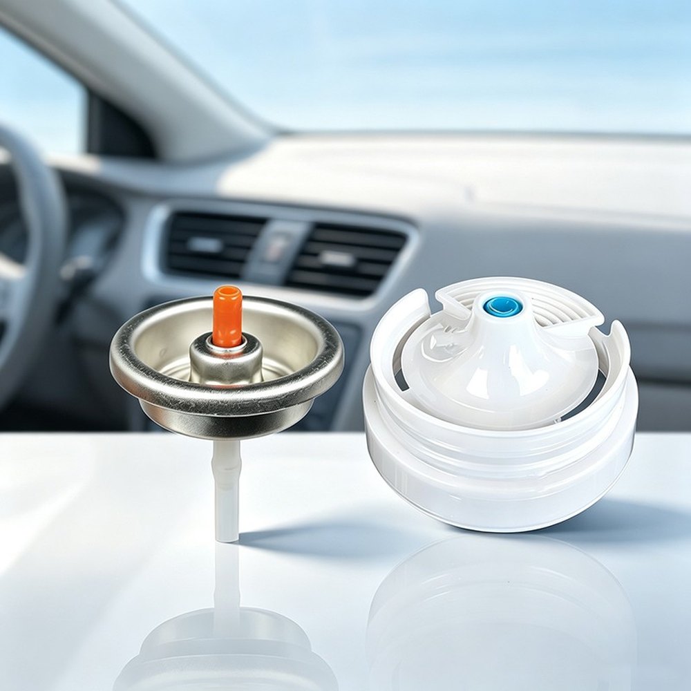 Aerosol Valve and Diffuser Actuator for Disposable Car Deodorizer