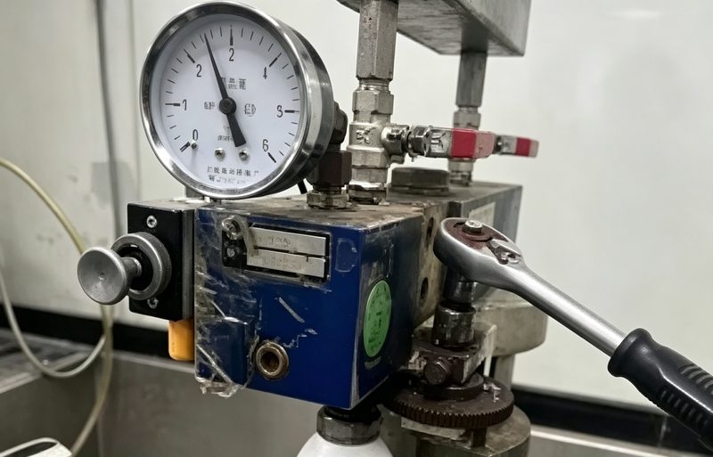 Pressure test rig with a precision gauge and control valves