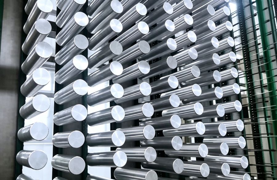 Aluminium stock staged ahead of the forming lines